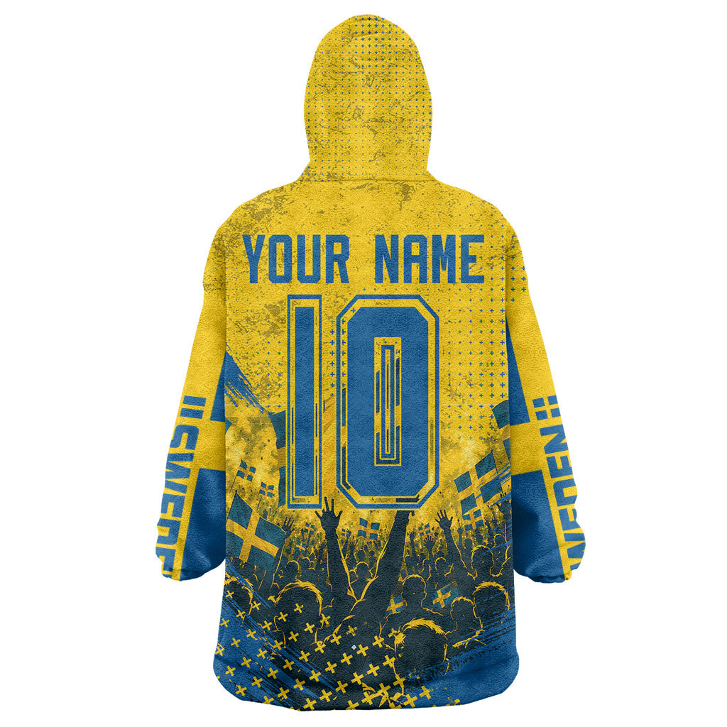 Personalized Sweden Dala Horse Soccer Wearable Blanket Hoodie Grunge Swedish Flag Cheering Fans Floral