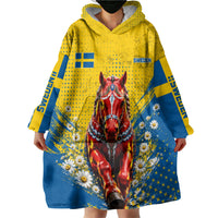Personalized Sweden Dala Horse Soccer Wearable Blanket Hoodie Grunge Swedish Flag Cheering Fans Floral