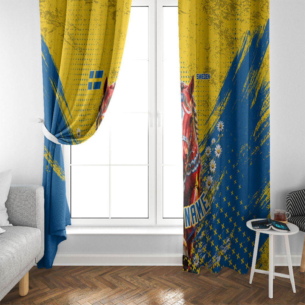Personalized Sweden Dala Horse Soccer Window Curtain Grunge Swedish Flag Cheering Fans Floral