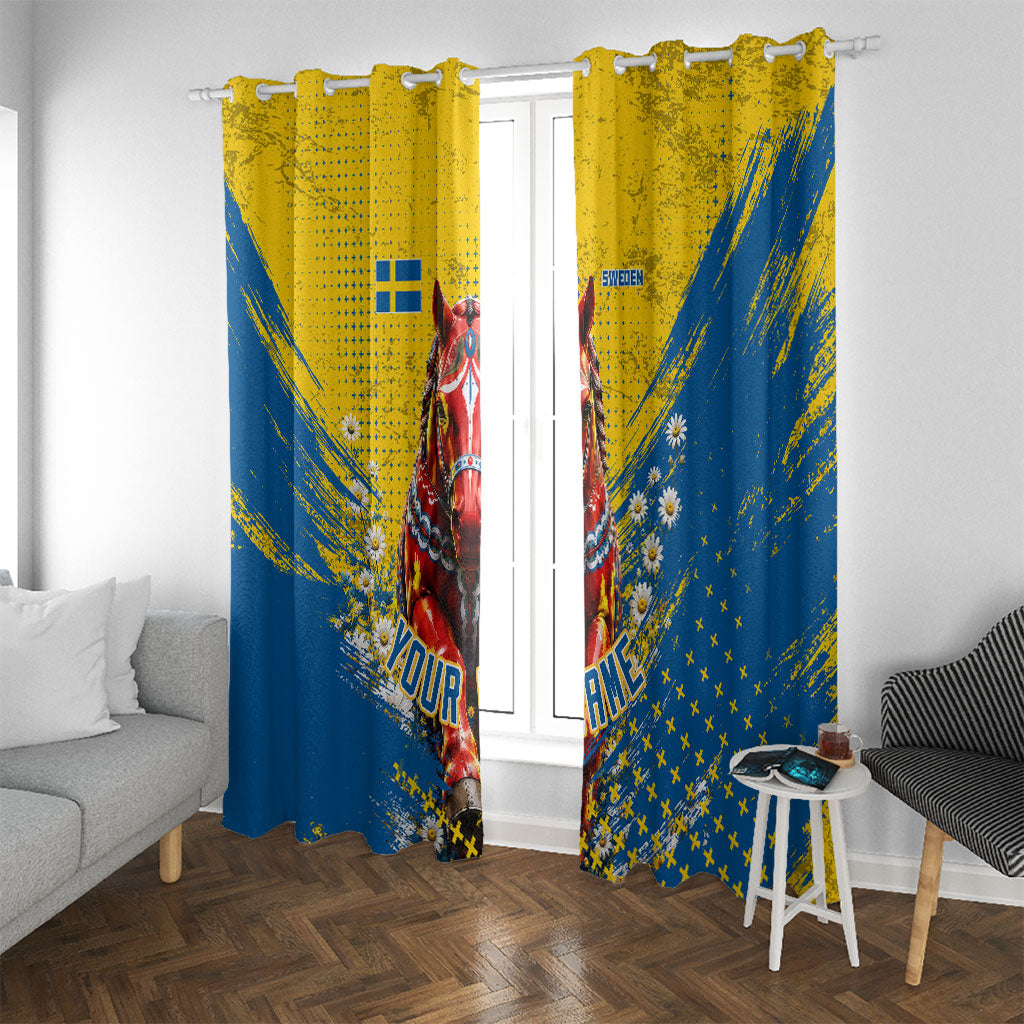 Personalized Sweden Dala Horse Soccer Window Curtain Grunge Swedish Flag Cheering Fans Floral