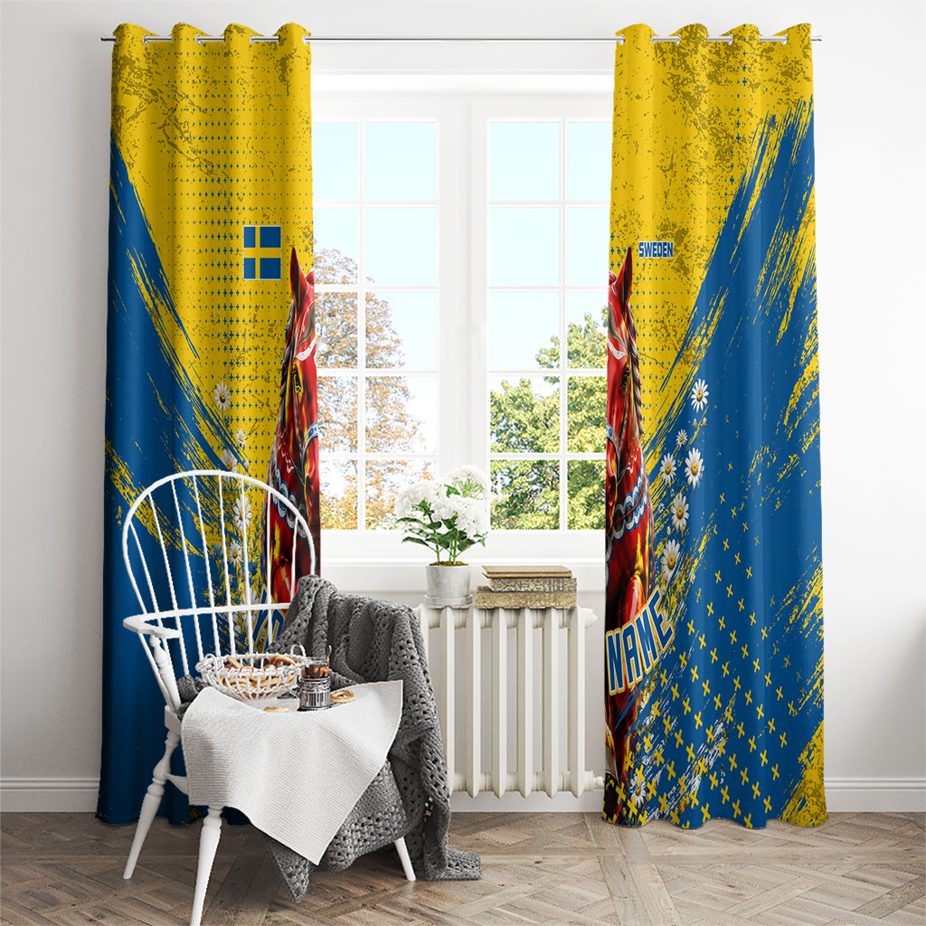 Personalized Sweden Dala Horse Soccer Window Curtain Grunge Swedish Flag Cheering Fans Floral