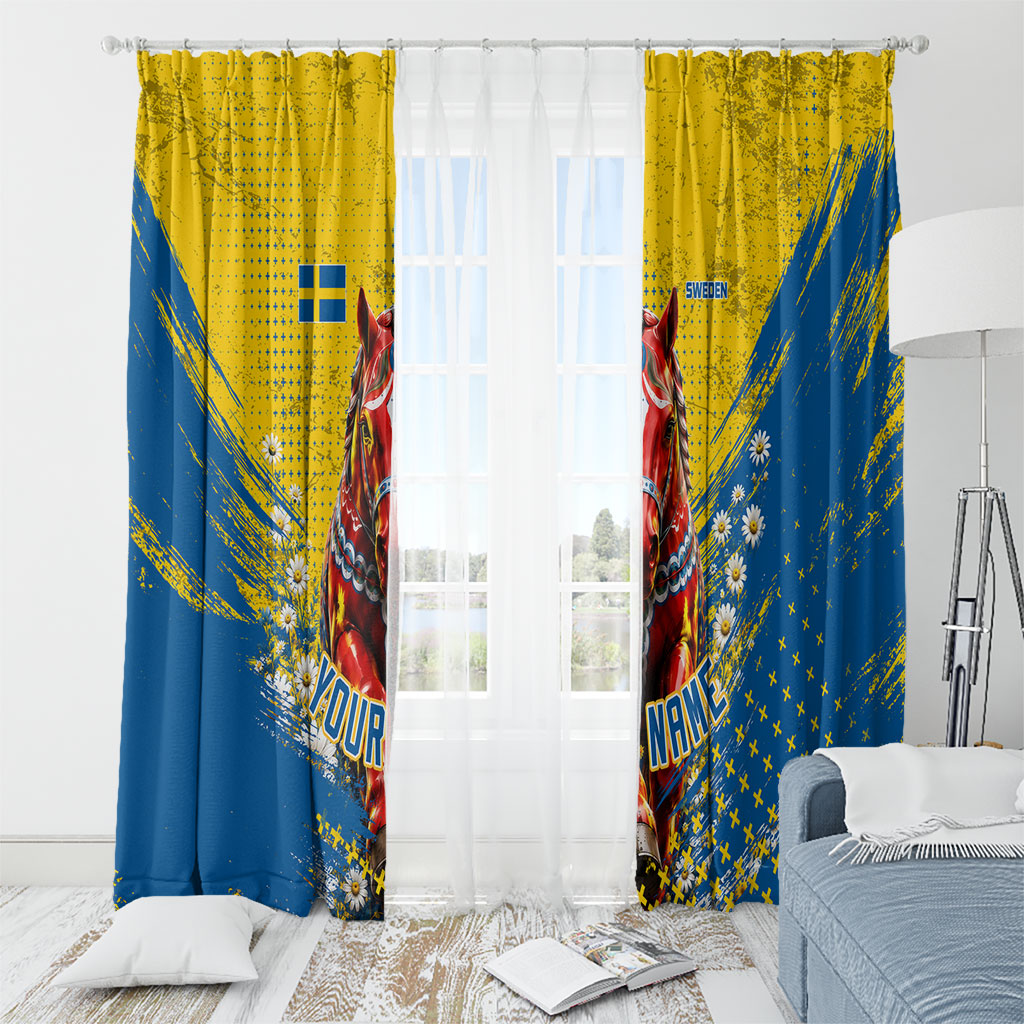 Personalized Sweden Dala Horse Soccer Window Curtain Grunge Swedish Flag Cheering Fans Floral