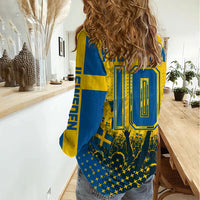 Personalized Sweden Dala Horse Soccer Women Casual Shirt Grunge Swedish Flag Cheering Fans Floral