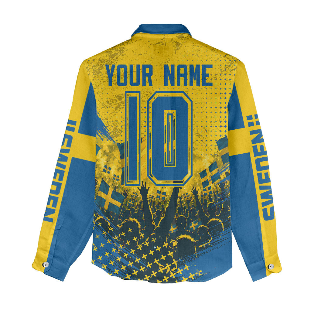 Personalized Sweden Dala Horse Soccer Women Casual Shirt Grunge Swedish Flag Cheering Fans Floral