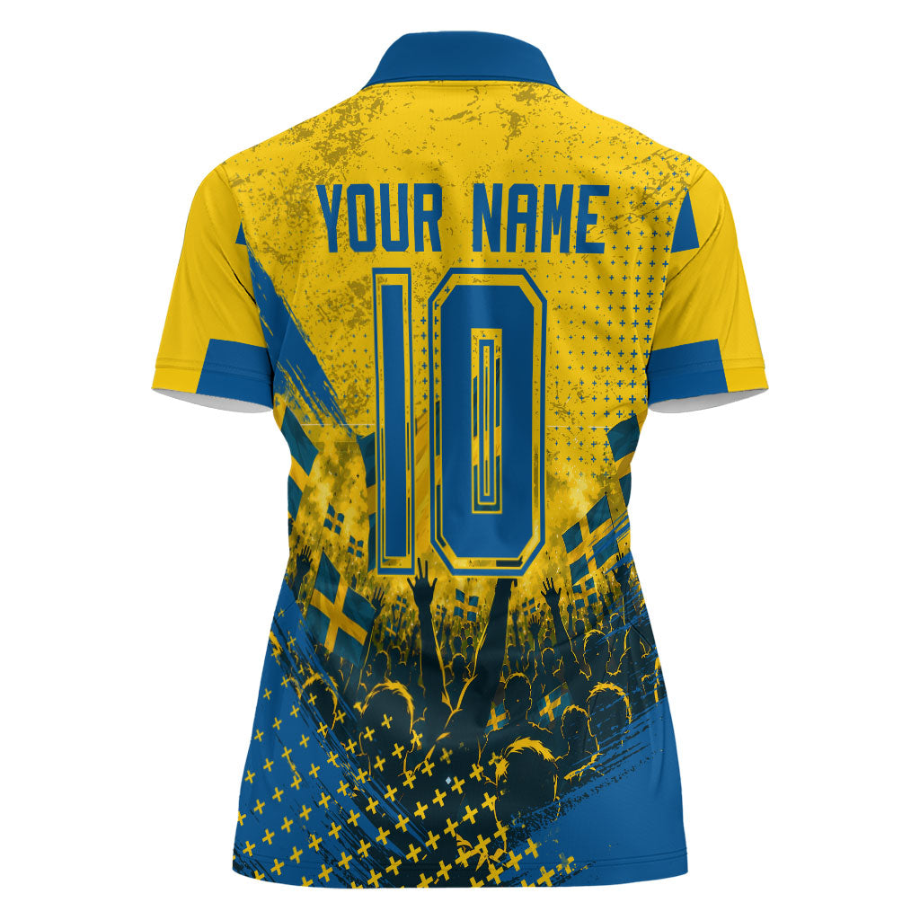 Personalized Sweden Dala Horse Soccer Women Polo Shirt Grunge Swedish Flag Cheering Fans Floral