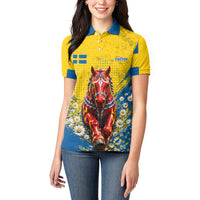 Personalized Sweden Dala Horse Soccer Women Polo Shirt Grunge Swedish Flag Cheering Fans Floral