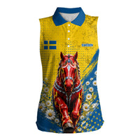 Personalized Sweden Dala Horse Soccer Women Sleeveless Polo Shirt Grunge Swedish Flag Cheering Fans Floral