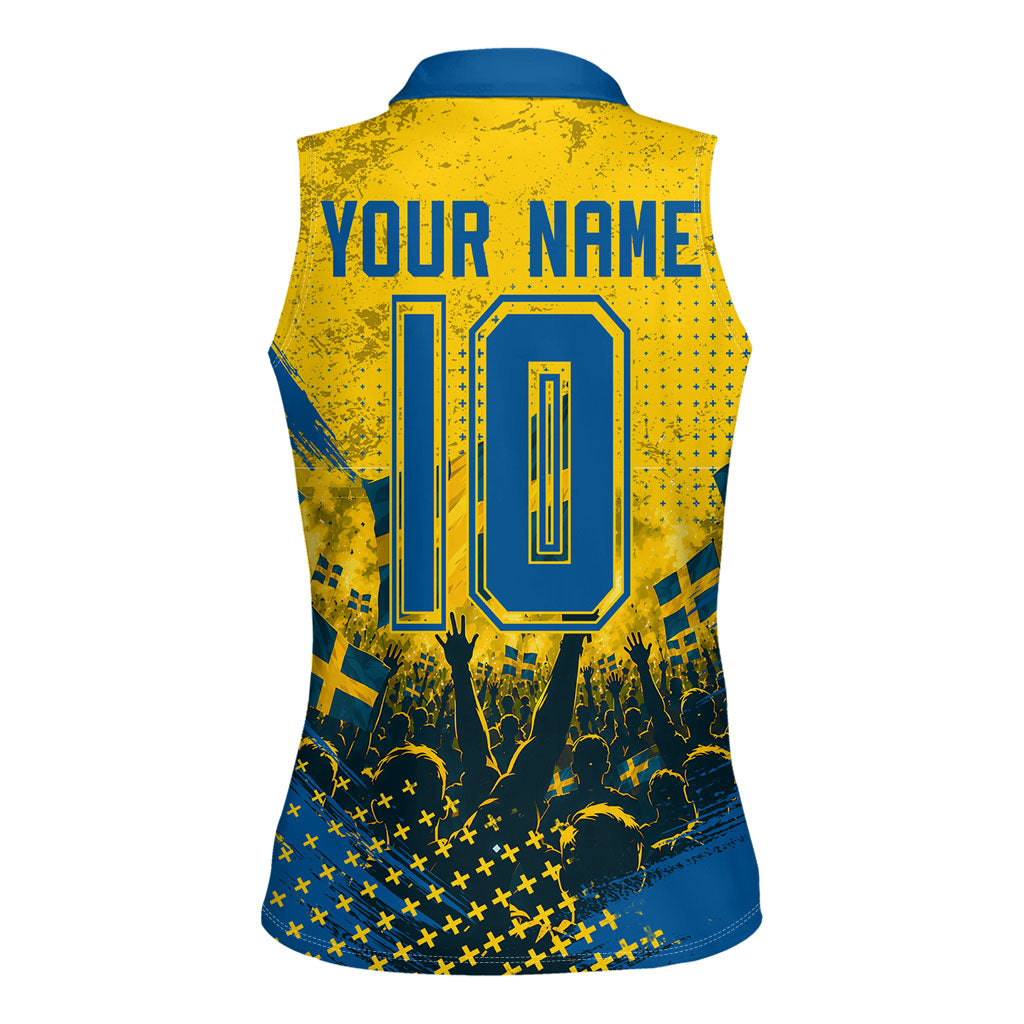 Personalized Sweden Dala Horse Soccer Women Sleeveless Polo Shirt Grunge Swedish Flag Cheering Fans Floral