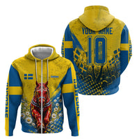 Personalized Sweden Dala Horse Soccer Zip Hoodie Grunge Swedish Flag Cheering Fans Floral