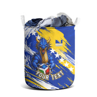 Personalized Bosnia Herzegovina Dragon Soccer Laundry Basket Bosnian Football Flag Stars Fleur De Lis Grunge