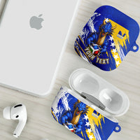 Personalized Bosnia Herzegovina Dragon Soccer AirPods Case Bosnian Football Flag Stars Fleur De Lis Grunge