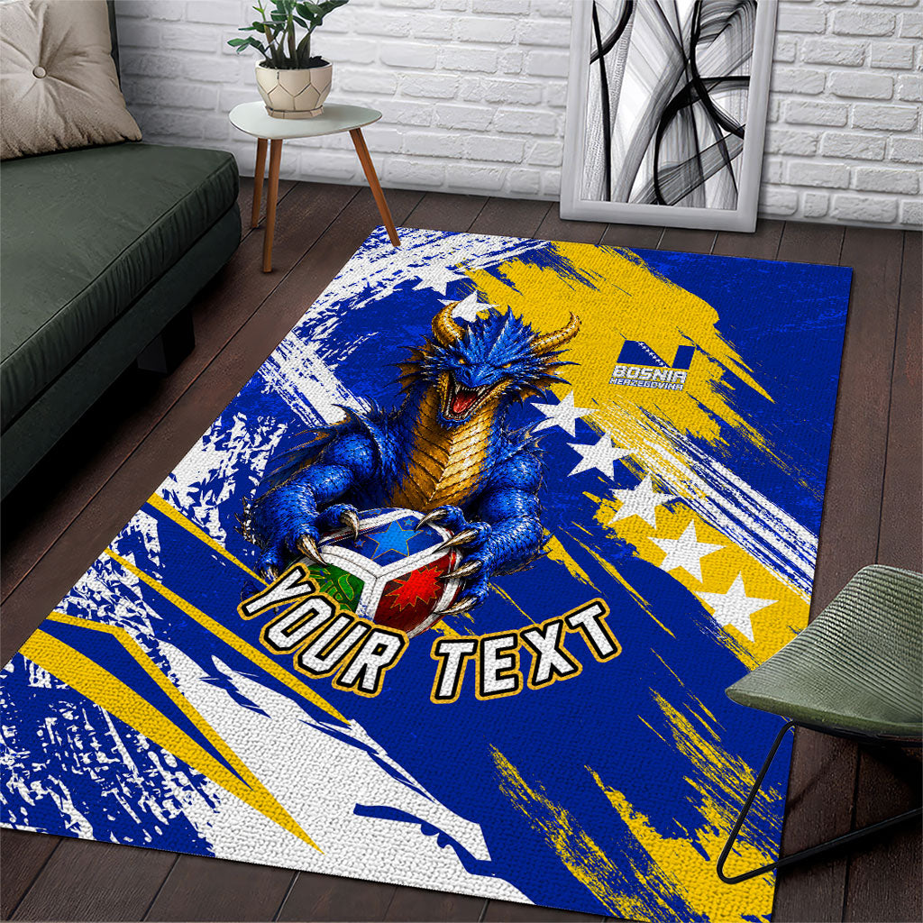Personalized Bosnia Herzegovina Dragon Soccer Area Rug Bosnian Football Flag Stars Fleur De Lis Grunge