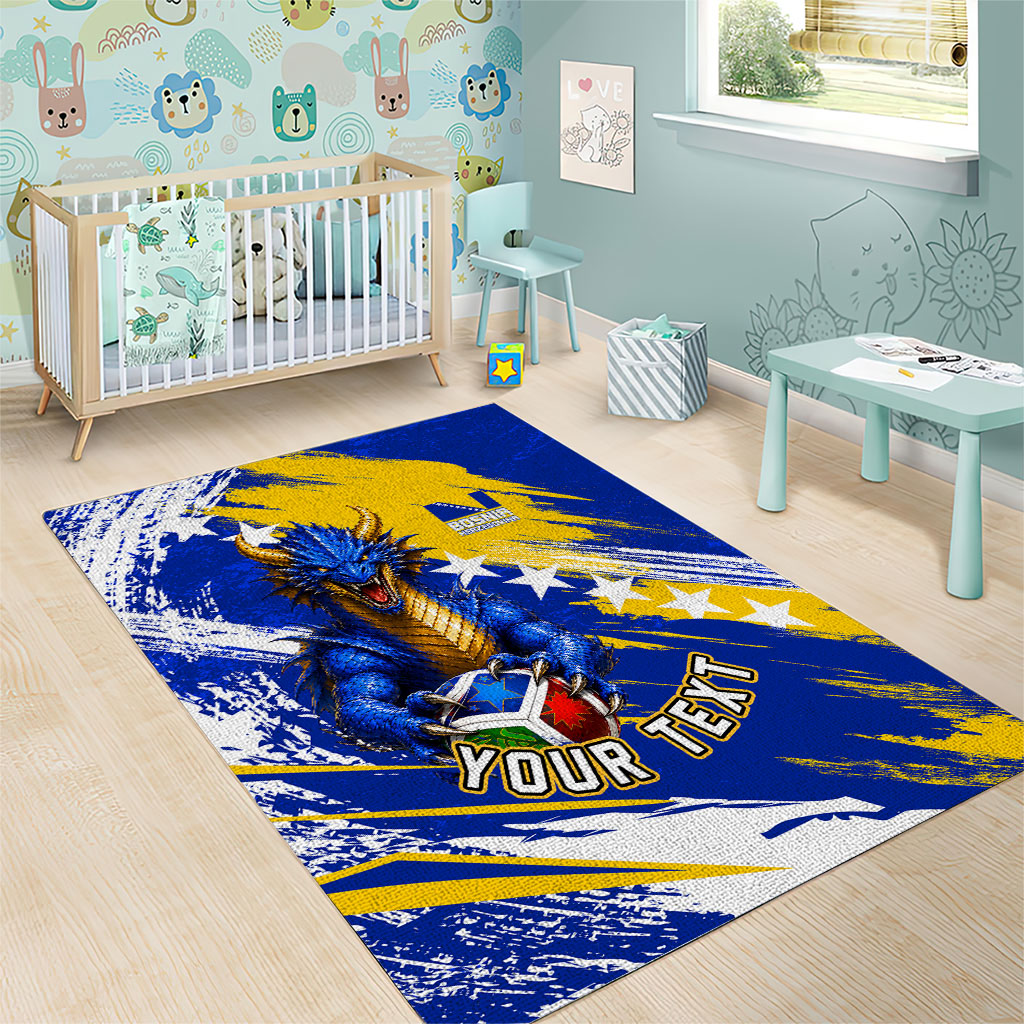 Personalized Bosnia Herzegovina Dragon Soccer Area Rug Bosnian Football Flag Stars Fleur De Lis Grunge