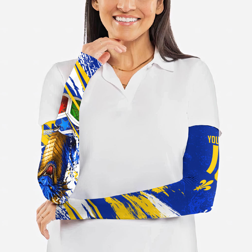 Personalized Bosnia Herzegovina Dragon Soccer Arm Sleeves Bosnian Football Flag Stars Fleur De Lis Grunge