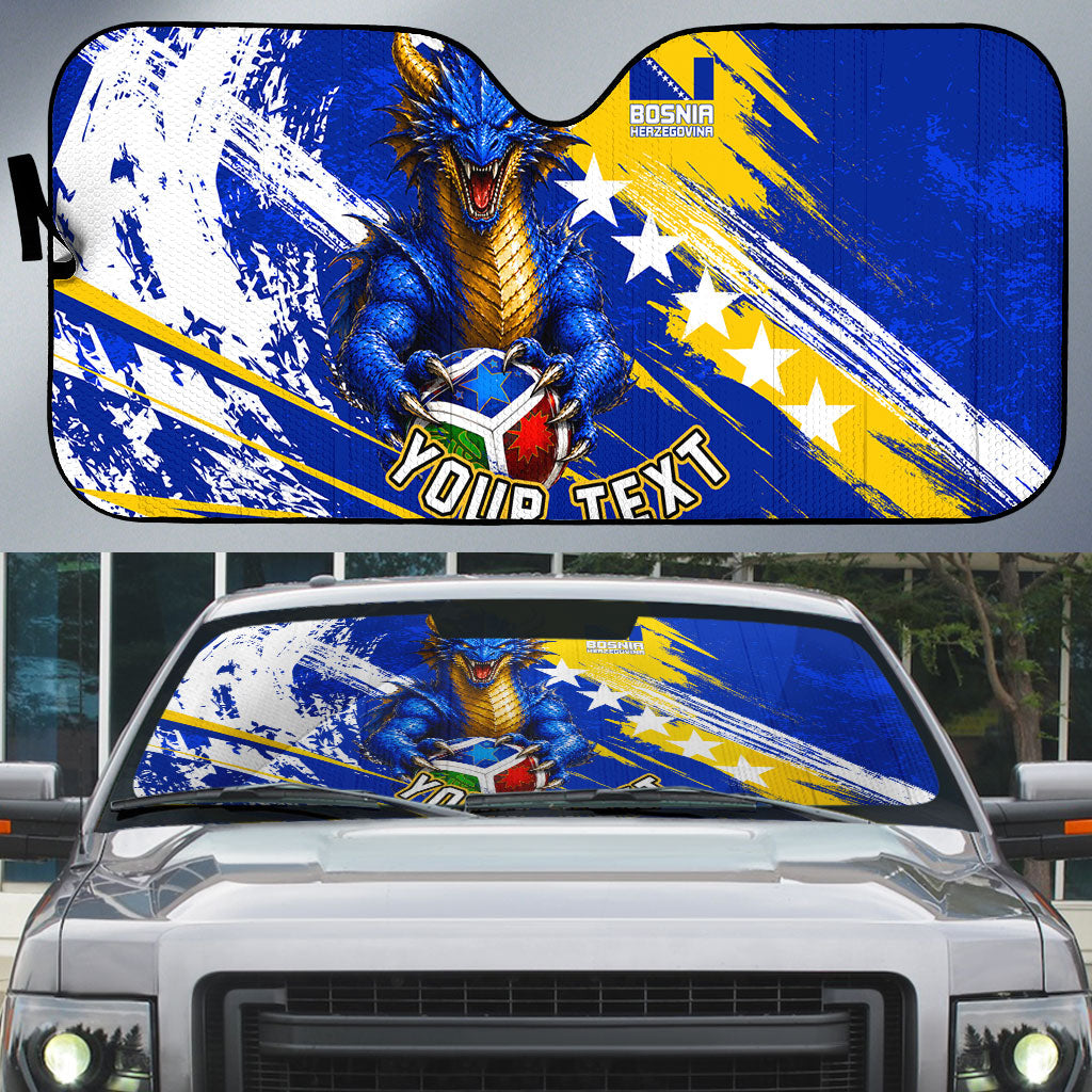 Personalized Bosnia Herzegovina Dragon Soccer Auto Sun Shade Bosnian Football Flag Stars Fleur De Lis Grunge