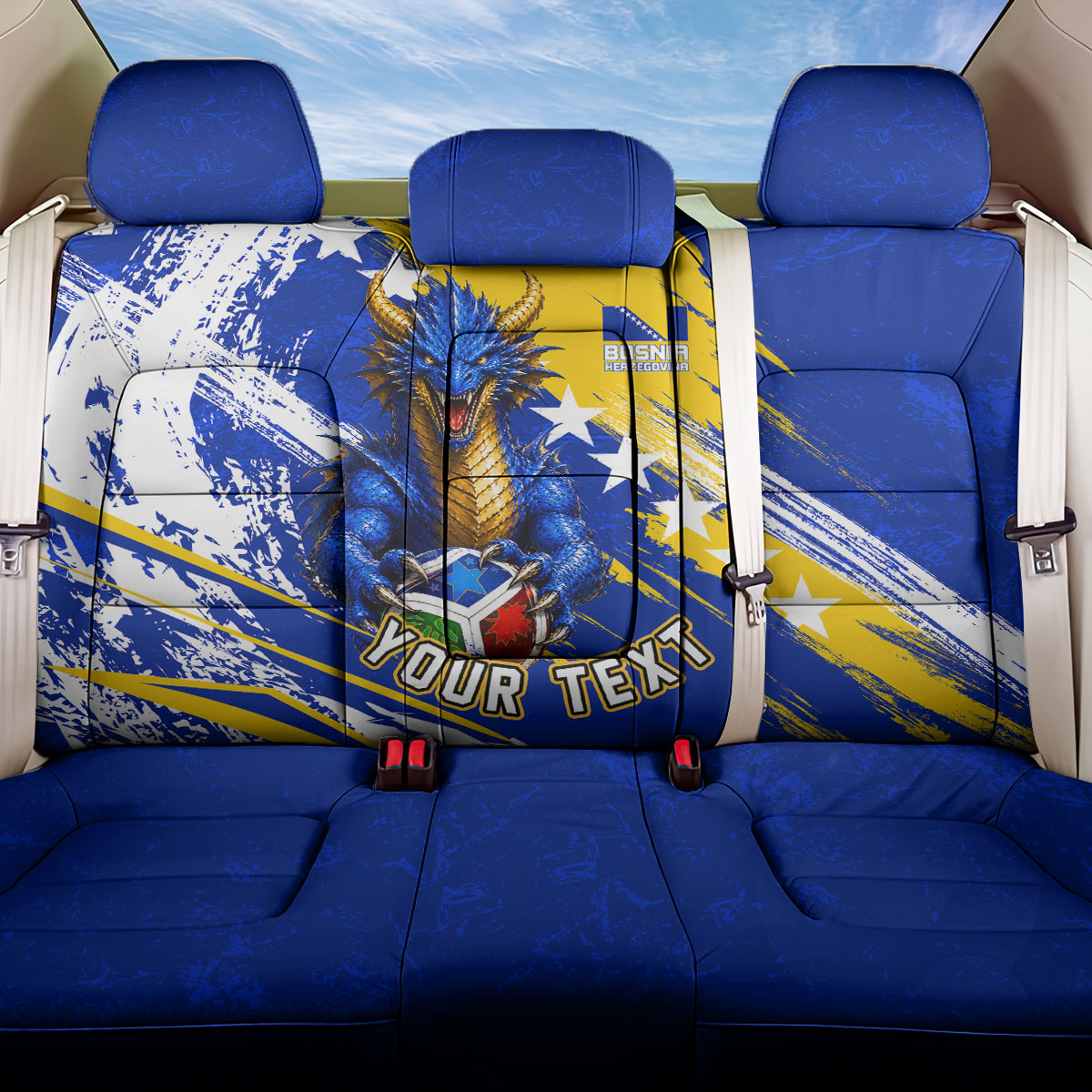 Personalized Bosnia Herzegovina Dragon Soccer Back Car Seat Cover Bosnian Football Flag Stars Fleur De Lis Grunge