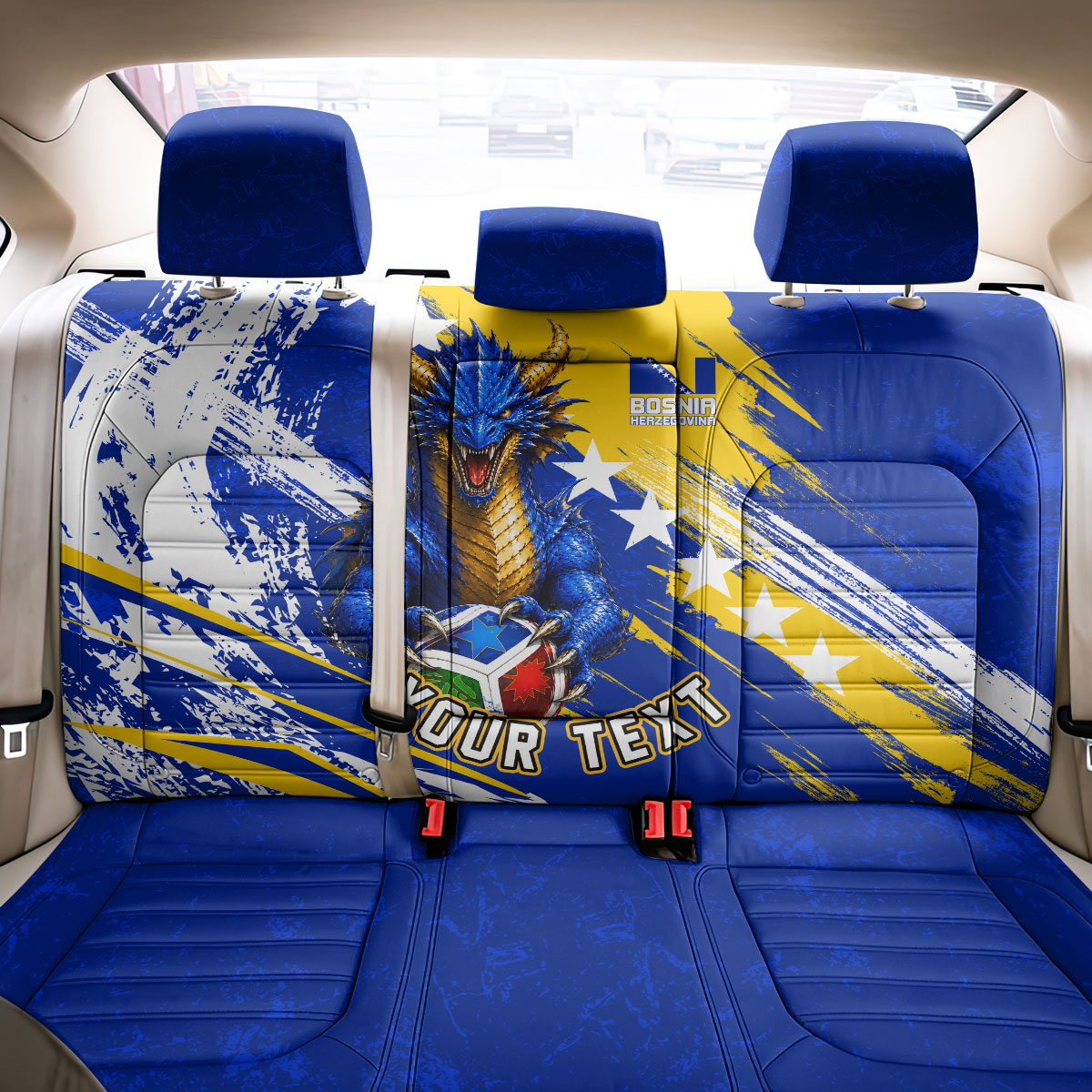 Personalized Bosnia Herzegovina Dragon Soccer Back Car Seat Cover Bosnian Football Flag Stars Fleur De Lis Grunge
