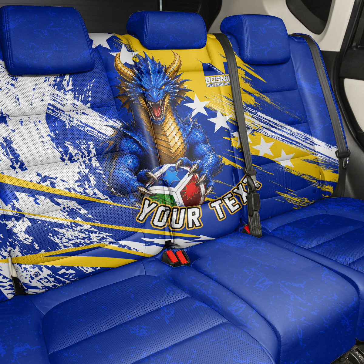 Personalized Bosnia Herzegovina Dragon Soccer Back Car Seat Cover Bosnian Football Flag Stars Fleur De Lis Grunge