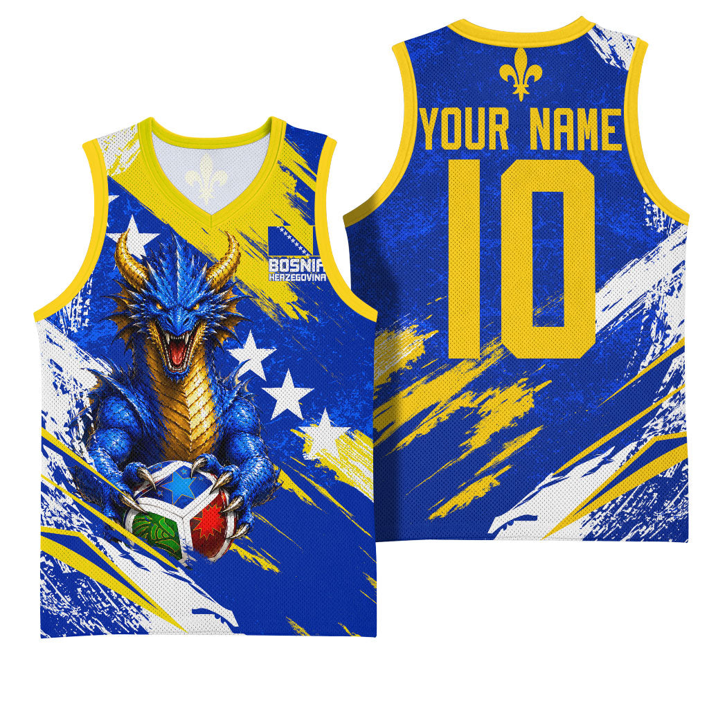 Personalized Bosnia Herzegovina Dragon Soccer Basketball Jersey Bosnian Football Flag Stars Fleur De Lis Grunge