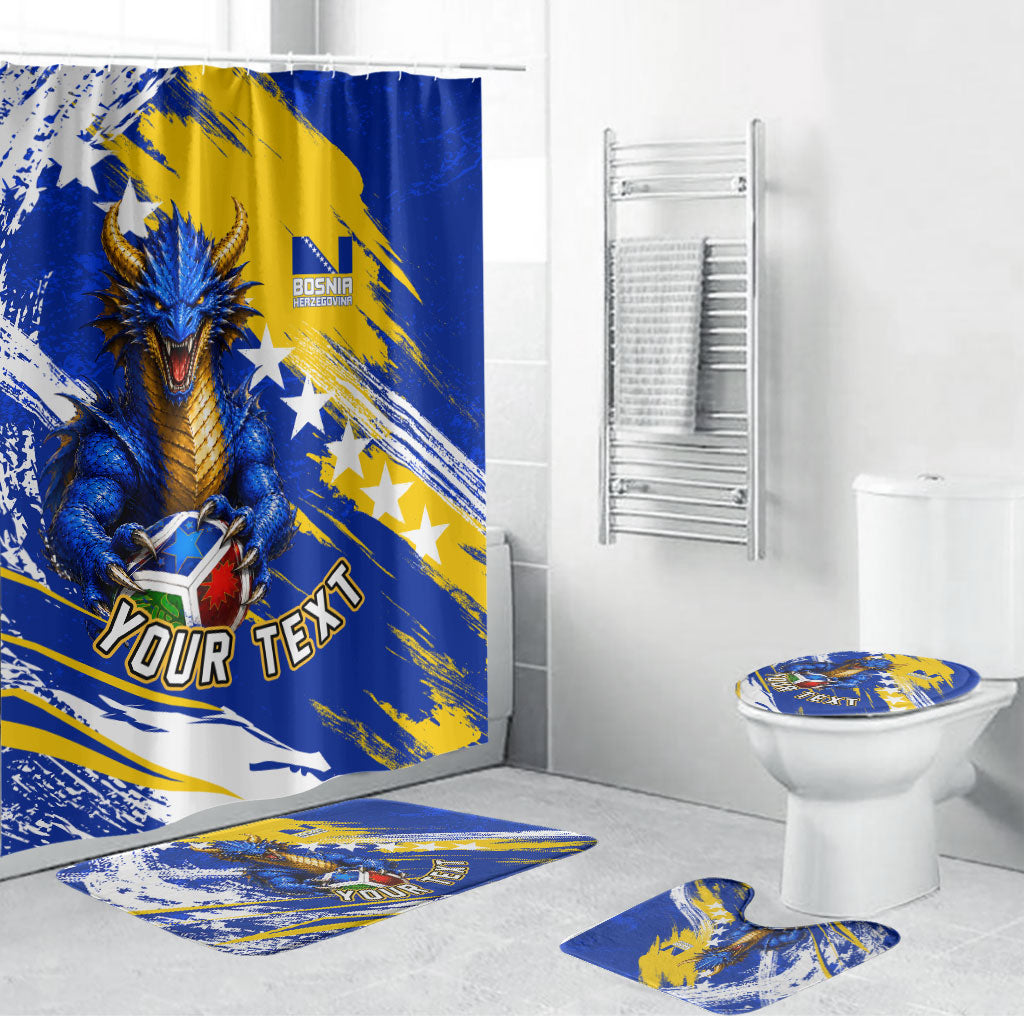 Personalized Bosnia Herzegovina Dragon Soccer Bathroom Set Bosnian Football Flag Stars Fleur De Lis Grunge