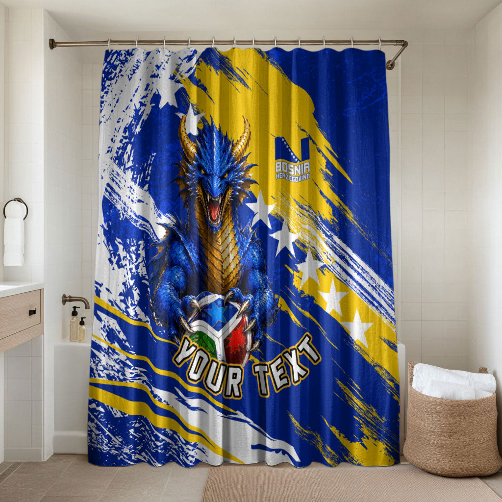 Personalized Bosnia Herzegovina Dragon Soccer Bathroom Set Bosnian Football Flag Stars Fleur De Lis Grunge