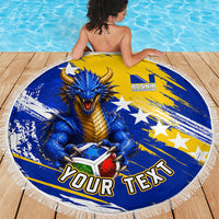 Personalized Bosnia Herzegovina Dragon Soccer Beach Blanket Bosnian Football Flag Stars Fleur De Lis Grunge