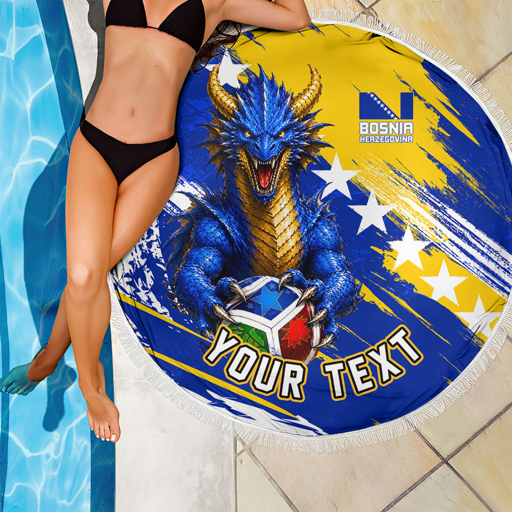 Personalized Bosnia Herzegovina Dragon Soccer Beach Blanket Bosnian Football Flag Stars Fleur De Lis Grunge