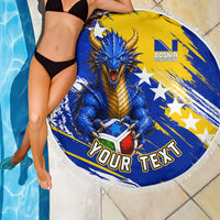 Personalized Bosnia Herzegovina Dragon Soccer Beach Blanket Bosnian Football Flag Stars Fleur De Lis Grunge