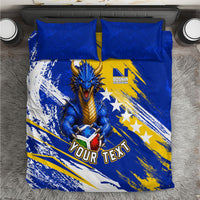 Personalized Bosnia Herzegovina Dragon Soccer Bedding Set Bosnian Football Flag Stars Fleur De Lis Grunge