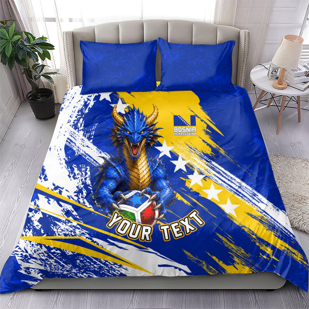 Personalized Bosnia Herzegovina Dragon Soccer Bedding Set Bosnian Football Flag Stars Fleur De Lis Grunge