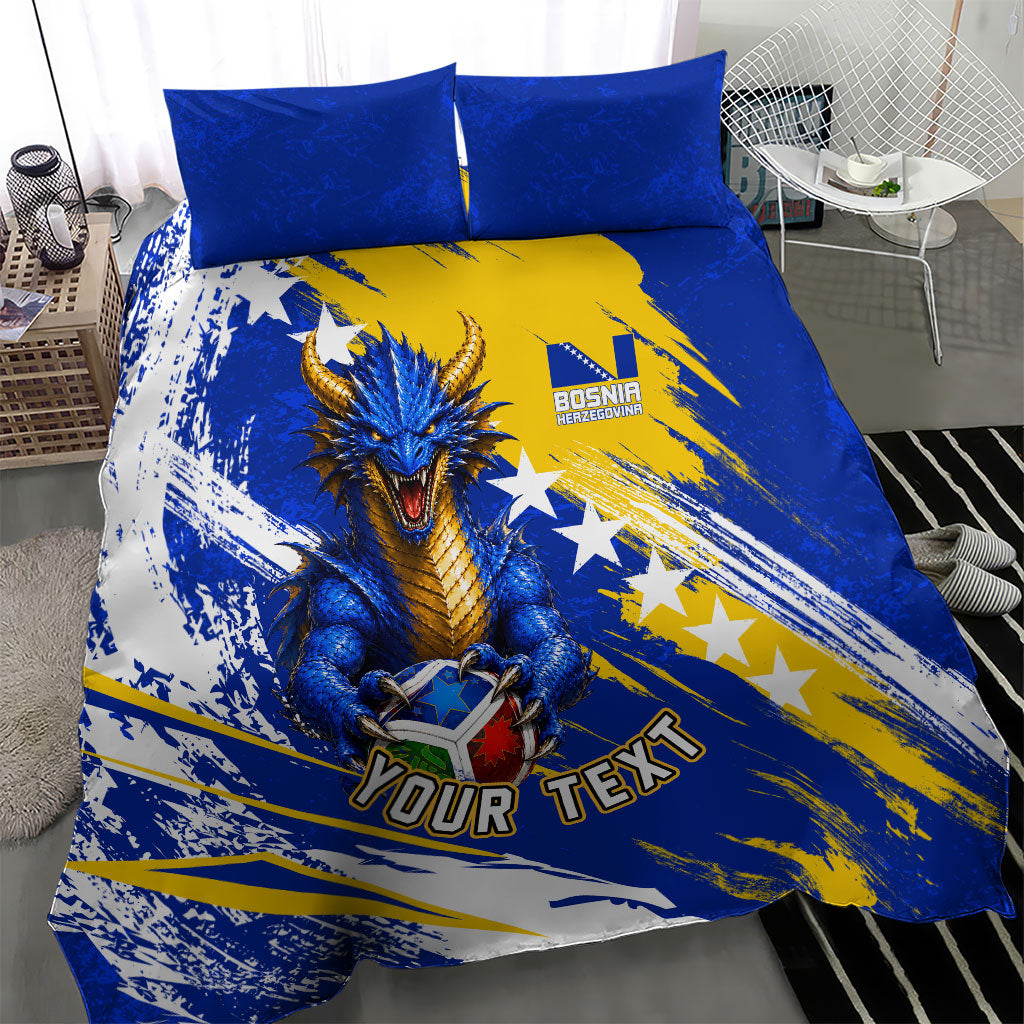 Personalized Bosnia Herzegovina Dragon Soccer Bedding Set Bosnian Football Flag Stars Fleur De Lis Grunge