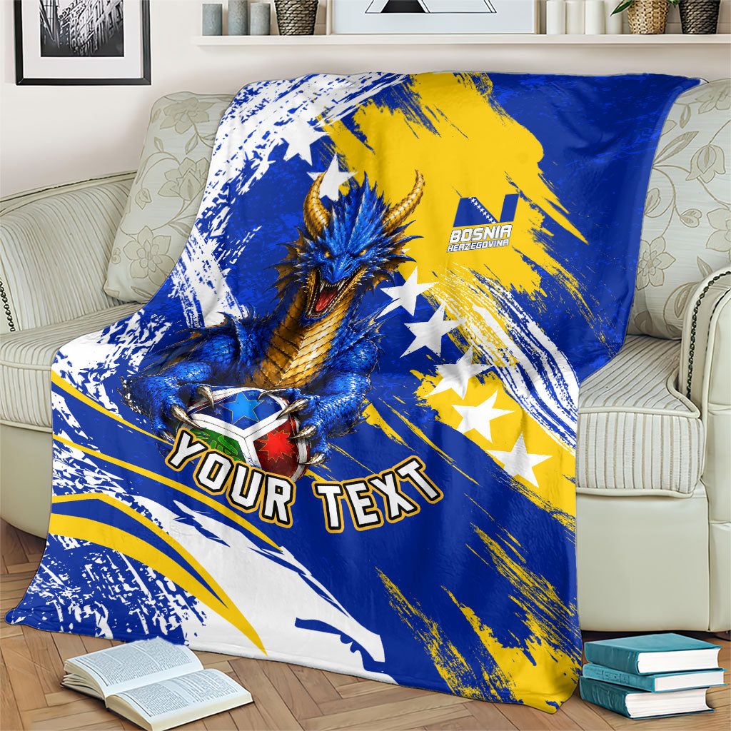 Personalized Bosnia Herzegovina Dragon Soccer Blanket Bosnian Football Flag Stars Fleur De Lis Grunge