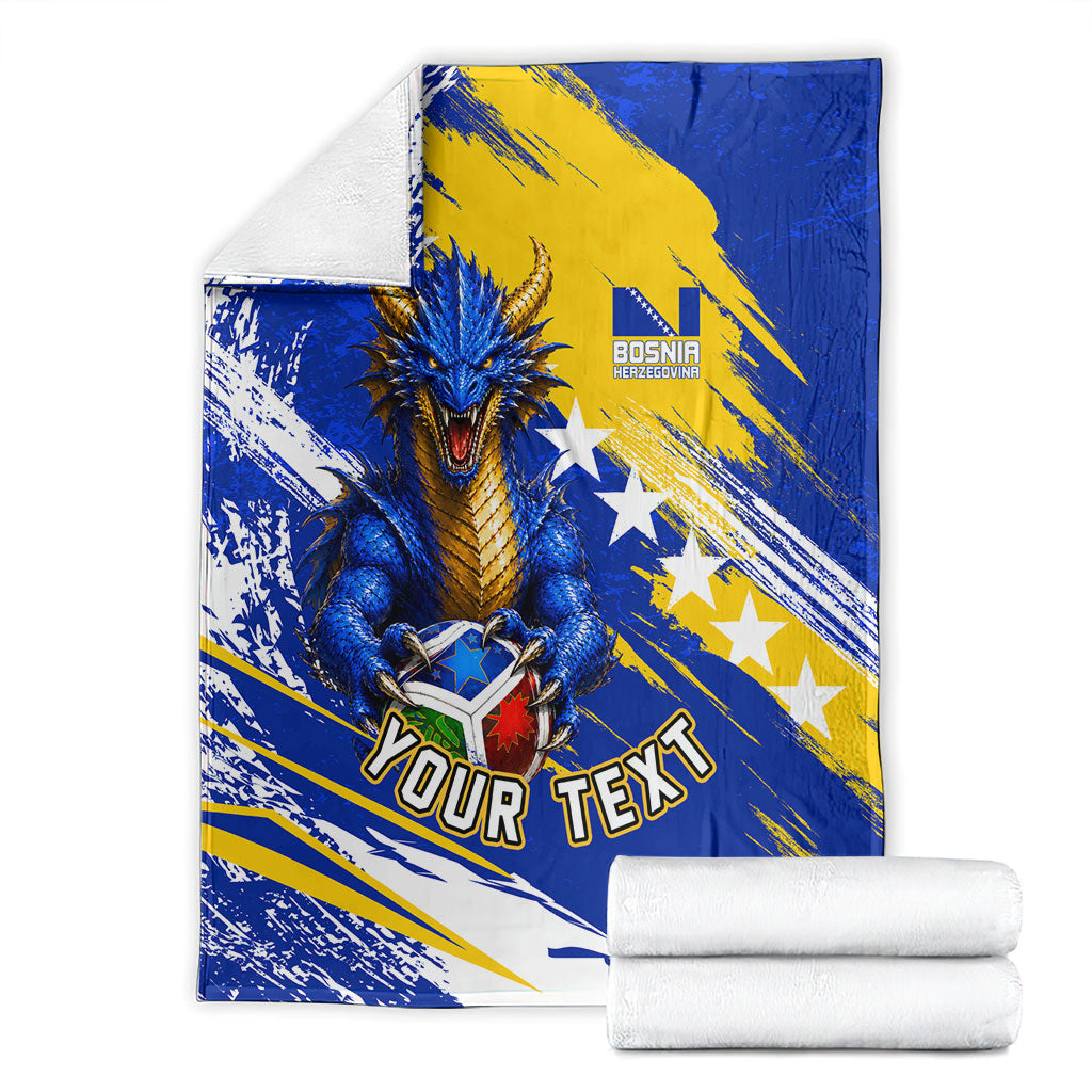 Personalized Bosnia Herzegovina Dragon Soccer Blanket Bosnian Football Flag Stars Fleur De Lis Grunge