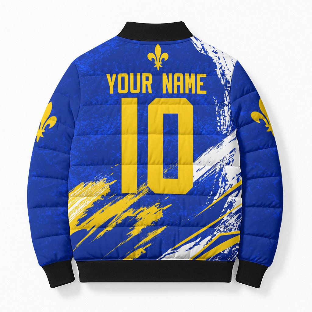 Personalized Bosnia Herzegovina Dragon Soccer Bomber Puffer Jacket Bosnian Football Flag Stars Fleur De Lis Grunge