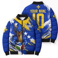 Personalized Bosnia Herzegovina Dragon Soccer Bomber Puffer Jacket Bosnian Football Flag Stars Fleur De Lis Grunge