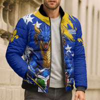 Personalized Bosnia Herzegovina Dragon Soccer Bomber Puffer Jacket Bosnian Football Flag Stars Fleur De Lis Grunge