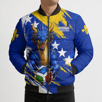 Personalized Bosnia Herzegovina Dragon Soccer Bomber Puffer Jacket Bosnian Football Flag Stars Fleur De Lis Grunge