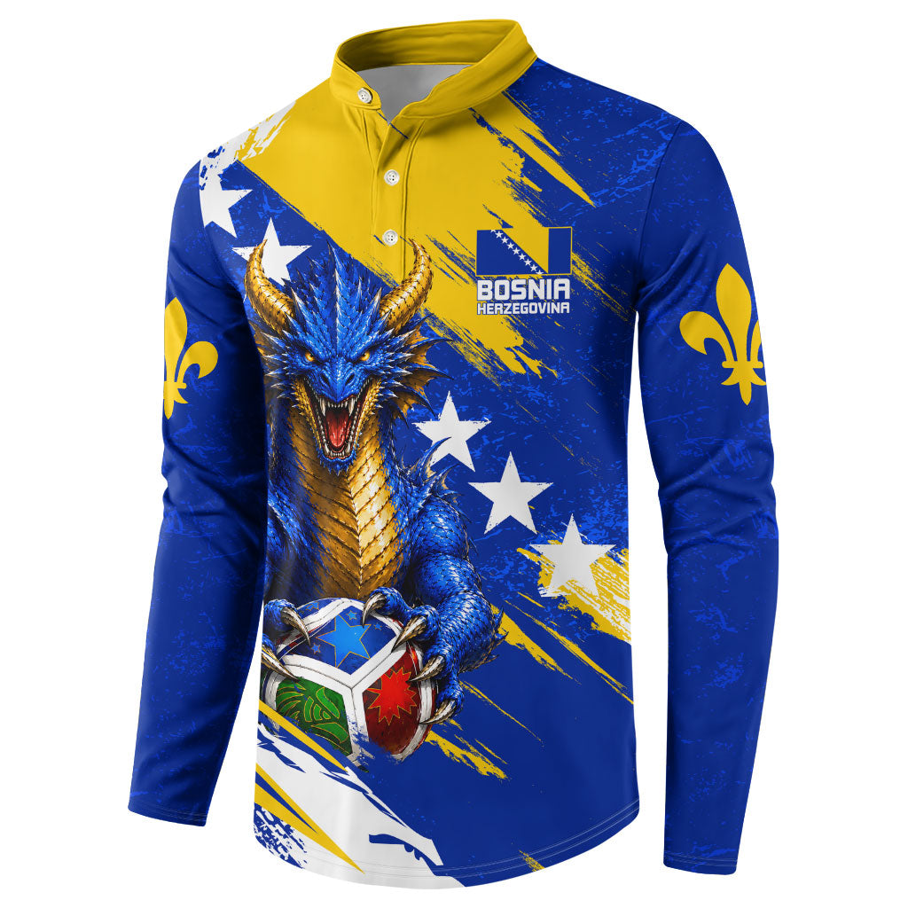 Personalized Bosnia Herzegovina Dragon Soccer Button Sweatshirt Bosnian Football Flag Stars Fleur De Lis Grunge