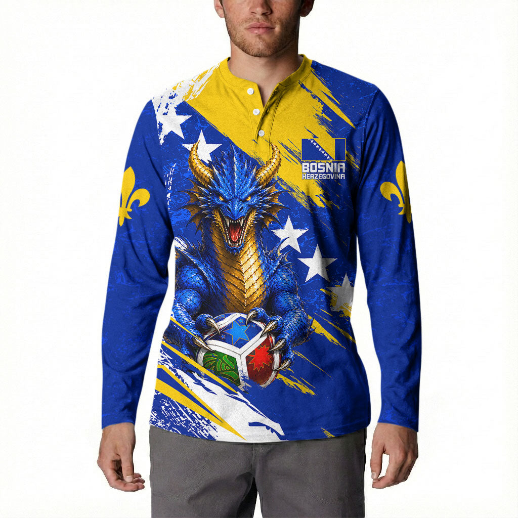 Personalized Bosnia Herzegovina Dragon Soccer Button Sweatshirt Bosnian Football Flag Stars Fleur De Lis Grunge