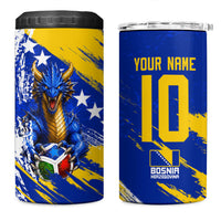 Personalized Bosnia Herzegovina Dragon Soccer 4 in 1 Can Cooler Tumbler Bosnian Football Flag Stars Fleur De Lis Grunge