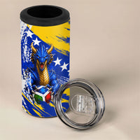 Personalized Bosnia Herzegovina Dragon Soccer 4 in 1 Can Cooler Tumbler Bosnian Football Flag Stars Fleur De Lis Grunge