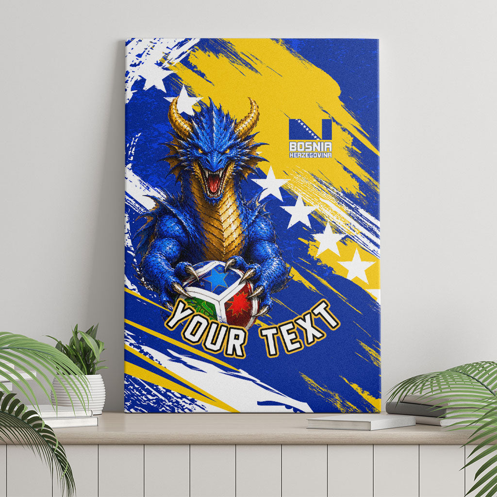 Personalized Bosnia Herzegovina Dragon Soccer Canvas Wall Art Bosnian Football Flag Stars Fleur De Lis Grunge