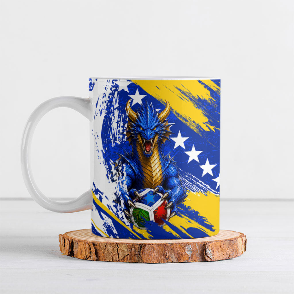Personalized Bosnia Herzegovina Dragon Soccer Ceramic Mug Bosnian Football Flag Stars Fleur De Lis Grunge