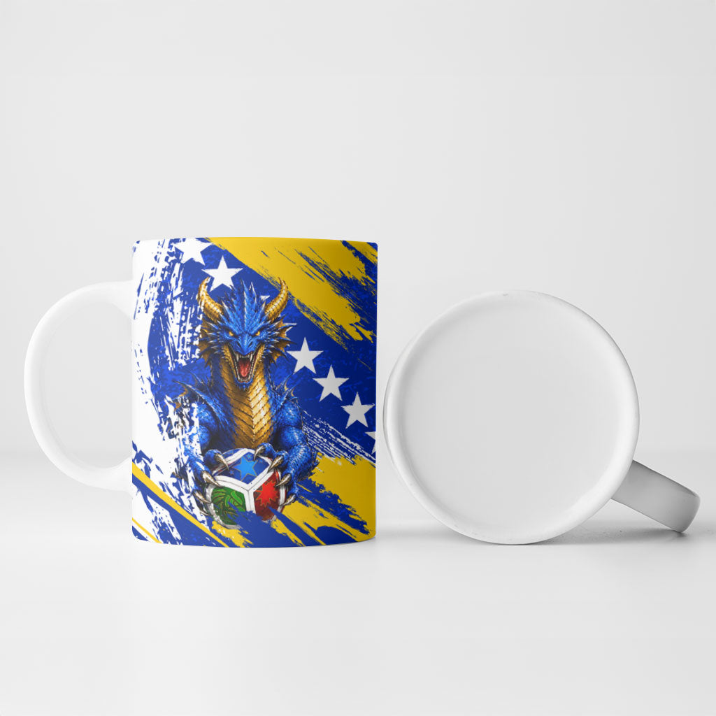 Personalized Bosnia Herzegovina Dragon Soccer Ceramic Mug Bosnian Football Flag Stars Fleur De Lis Grunge