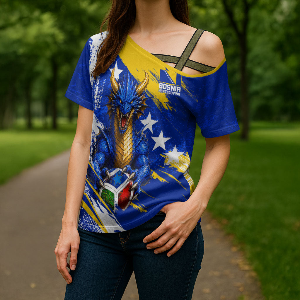 Personalized Bosnia Herzegovina Dragon Soccer Cross Shoulder Shirt Bosnian Football Flag Stars Fleur De Lis Grunge