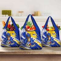 Personalized Bosnia Herzegovina Dragon Soccer Grocery Bag Bosnian Football Flag Stars Fleur De Lis Grunge