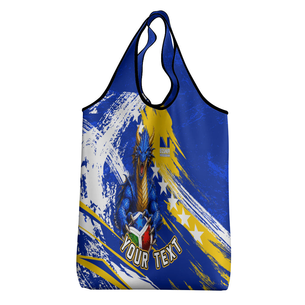 Personalized Bosnia Herzegovina Dragon Soccer Grocery Bag Bosnian Football Flag Stars Fleur De Lis Grunge