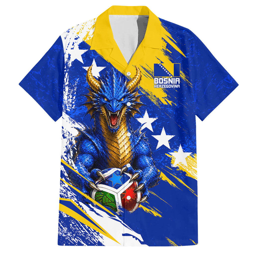 Personalized Bosnia Herzegovina Dragon Soccer Hawaiian Shirt Bosnian Football Flag Stars Fleur De Lis Grunge