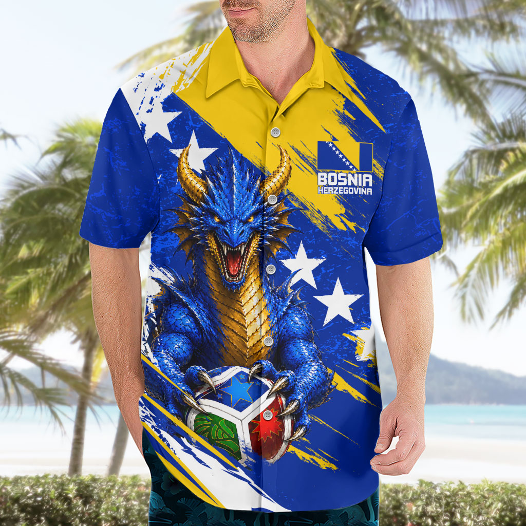 Personalized Bosnia Herzegovina Dragon Soccer Hawaiian Shirt Bosnian Football Flag Stars Fleur De Lis Grunge