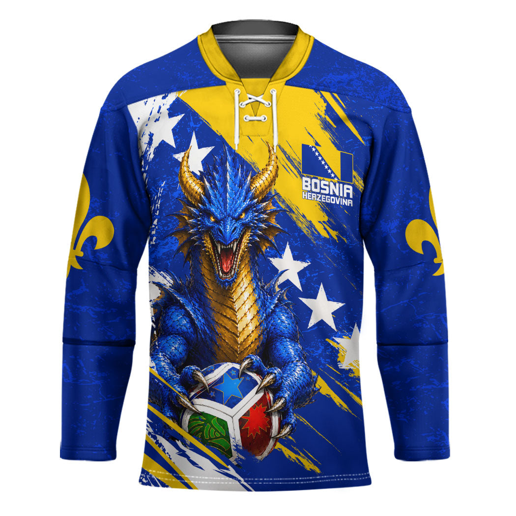 Personalized Bosnia Herzegovina Dragon Soccer Hockey Jersey Bosnian Football Flag Stars Fleur De Lis Grunge